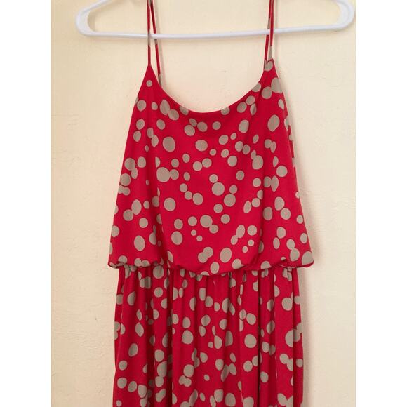 En Focus Studio Women's Maxi Dress Size 6 Red Tan Polka Dot Spaghetti Straps - Picture 3 of 8